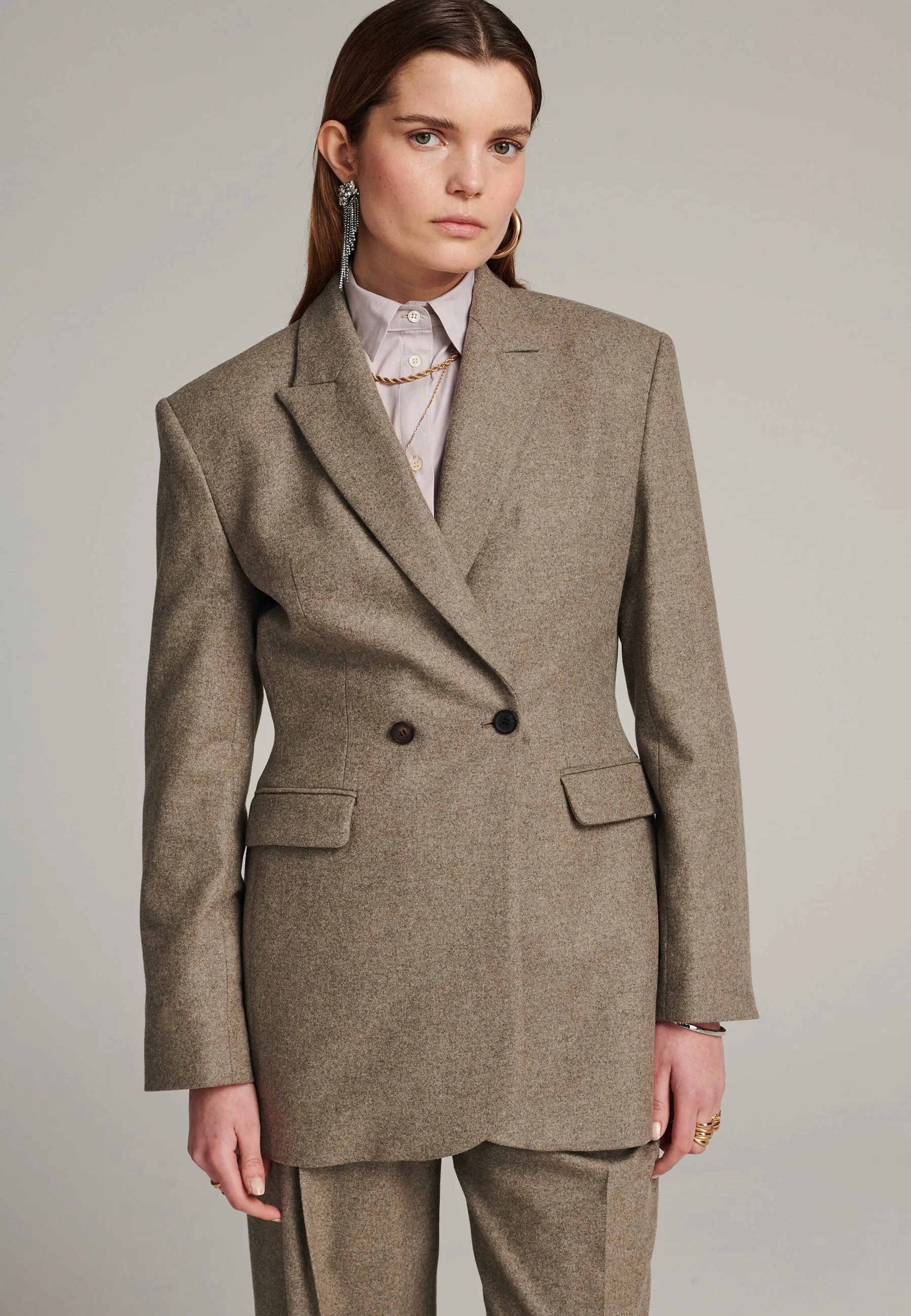 Hammer double-breasted flannel stone blazer