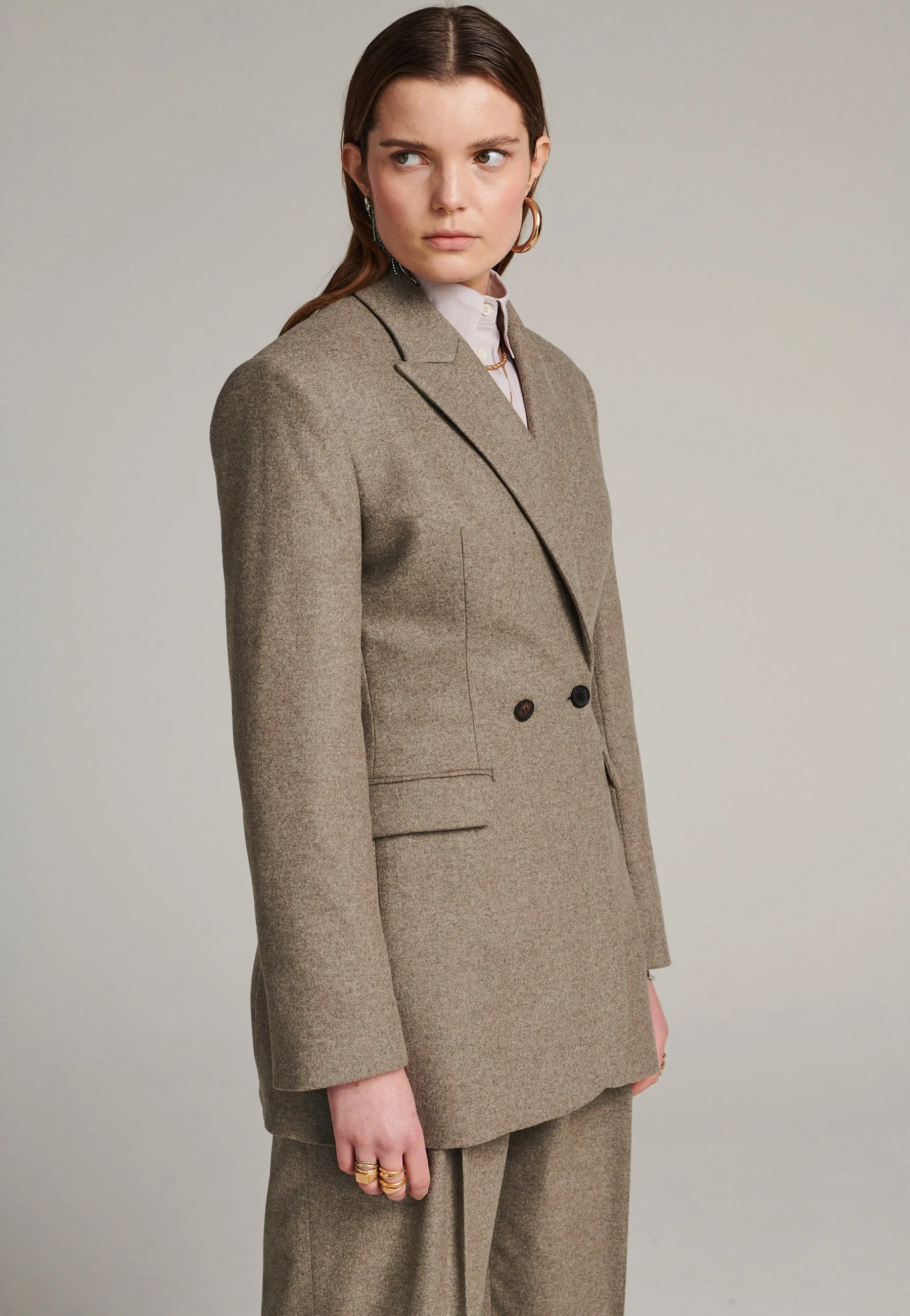 Hammer double-breasted flannel stone blazer