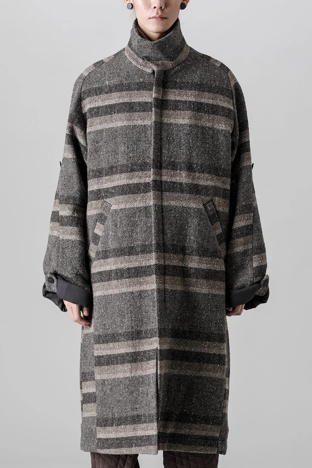 Hight neck coat striped wool
