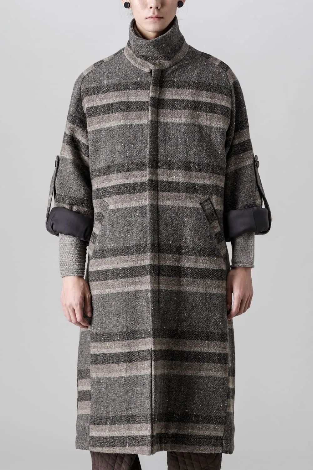 Hight neck coat striped wool