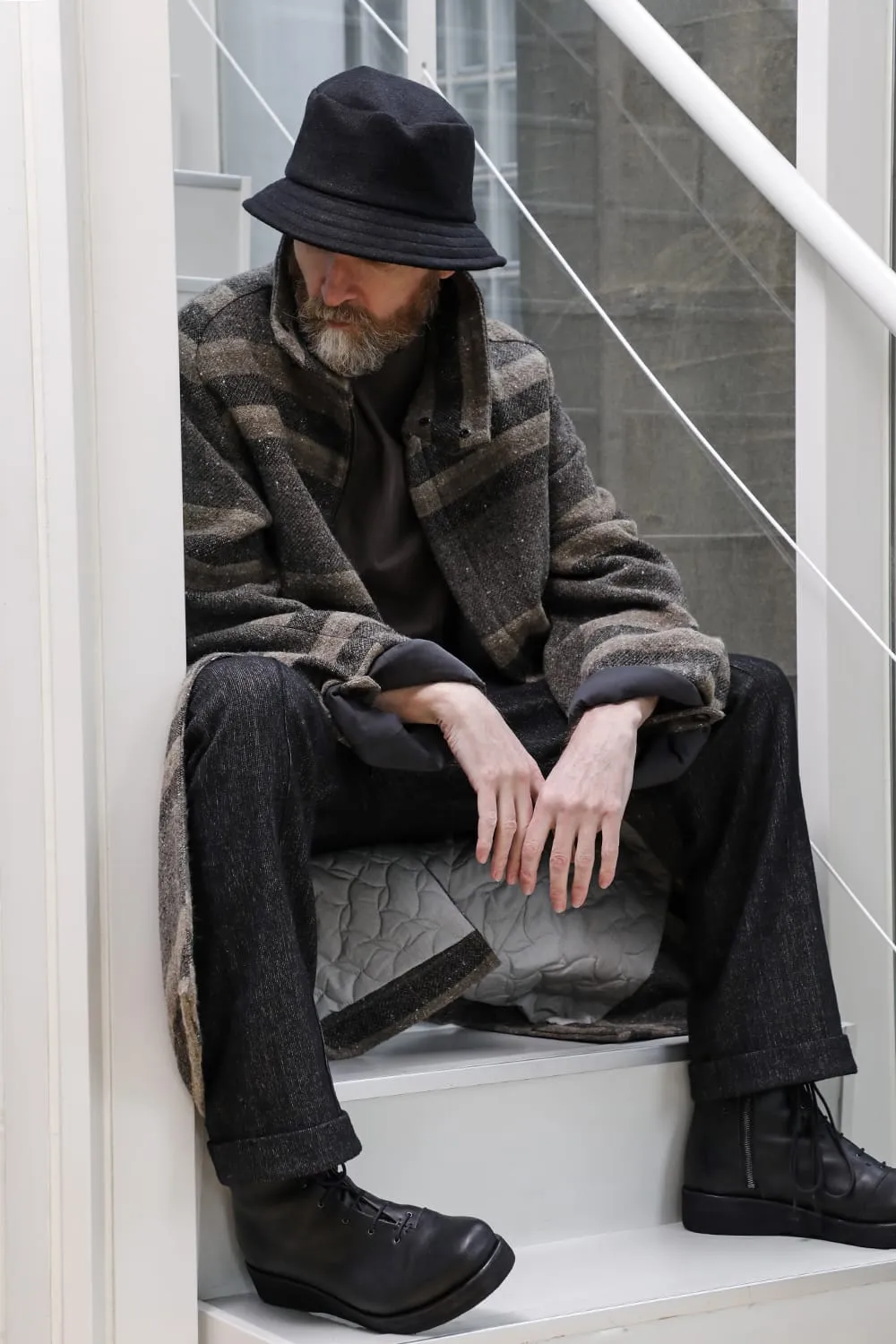 Hight neck coat striped wool