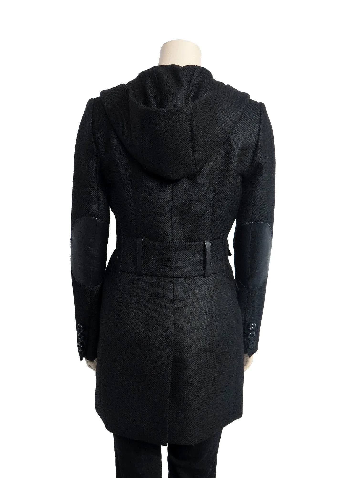 Hooded Leather Detail Coat