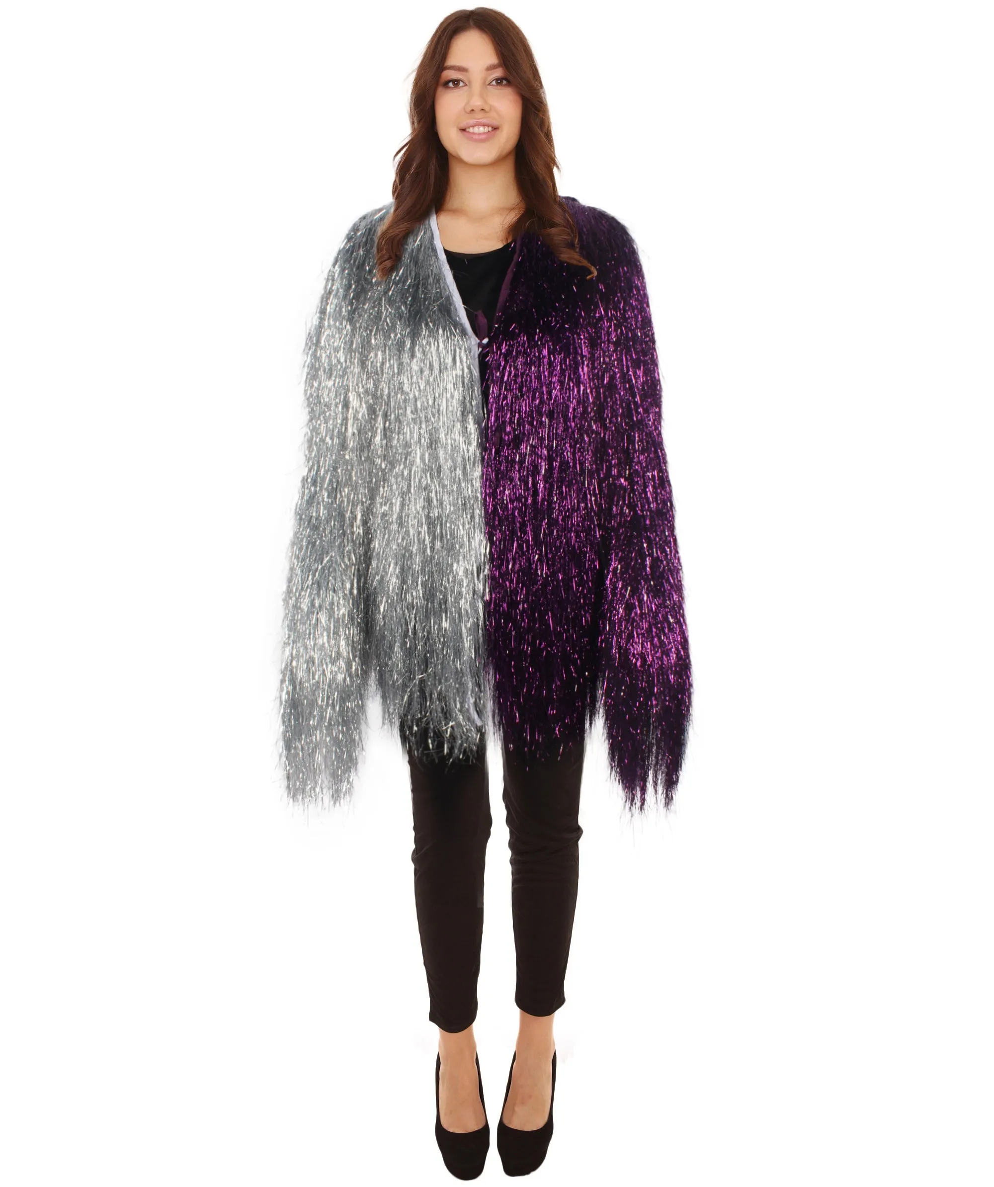 HPO Adult Unisex Carnival multicolor Two Tone Thin Tinsel Costume Jacket, Halloween and Cosplay, Flame-retardant Tinsel Material