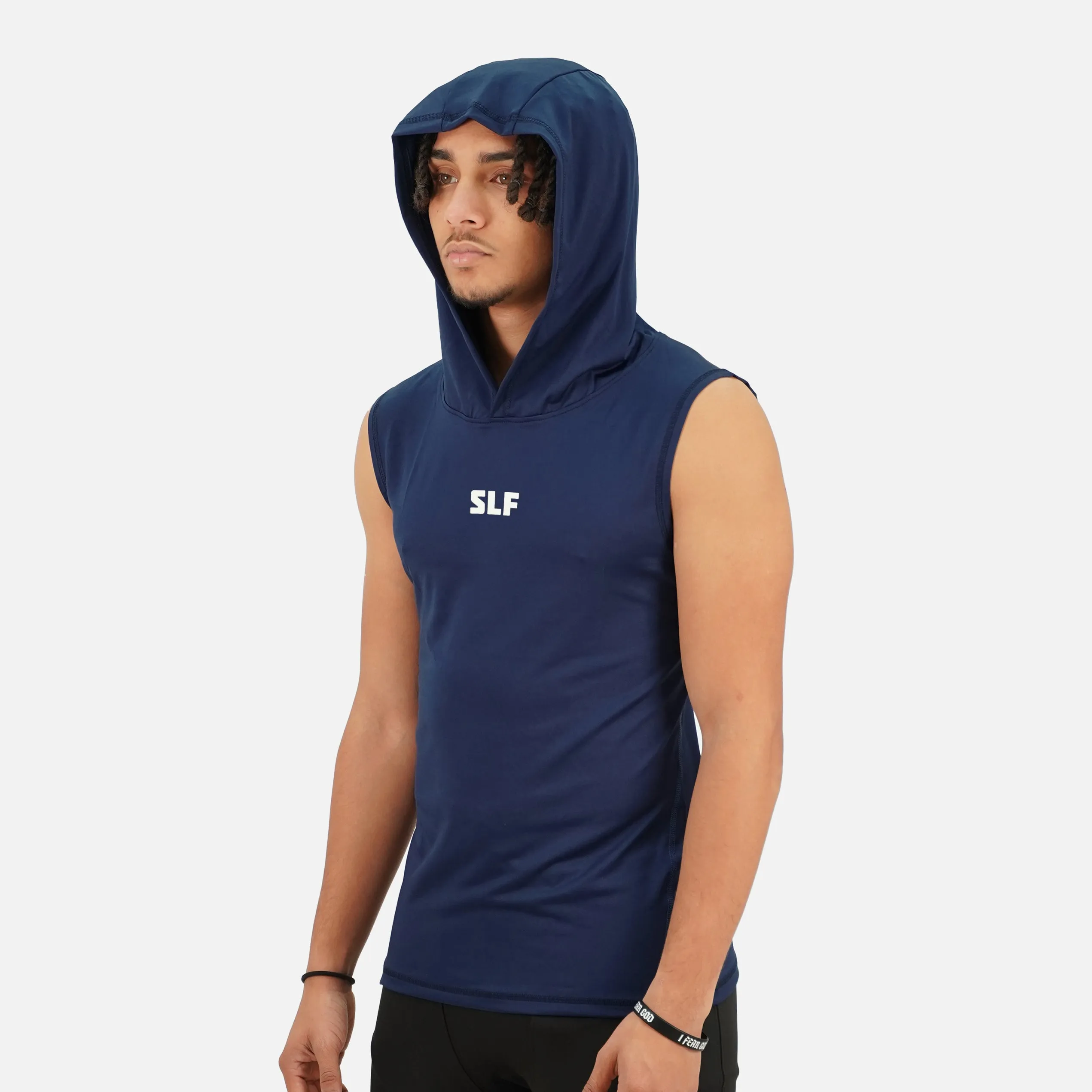 Hue Navy Sleeveless Compression Hoodie
