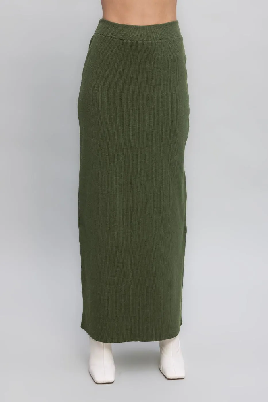 Khaki Knit Maxi Pencil Skirt