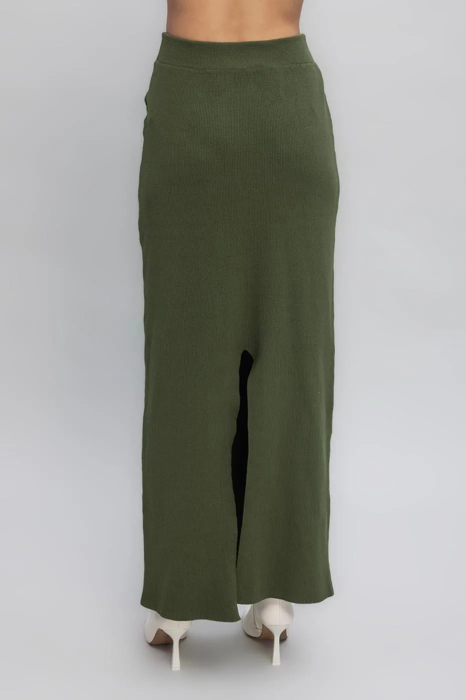 Khaki Knit Maxi Pencil Skirt