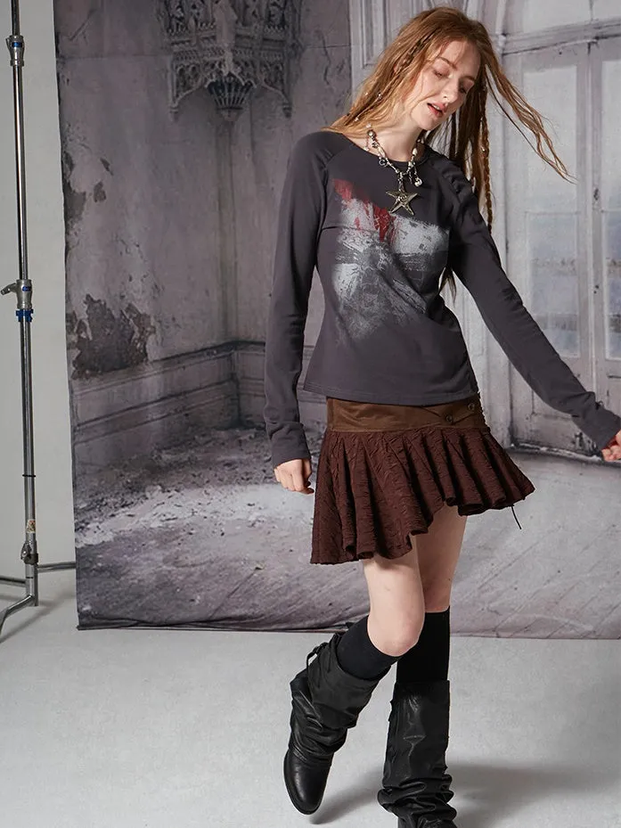 Lace Mix Cute Pleats Flare Mini-Skirt