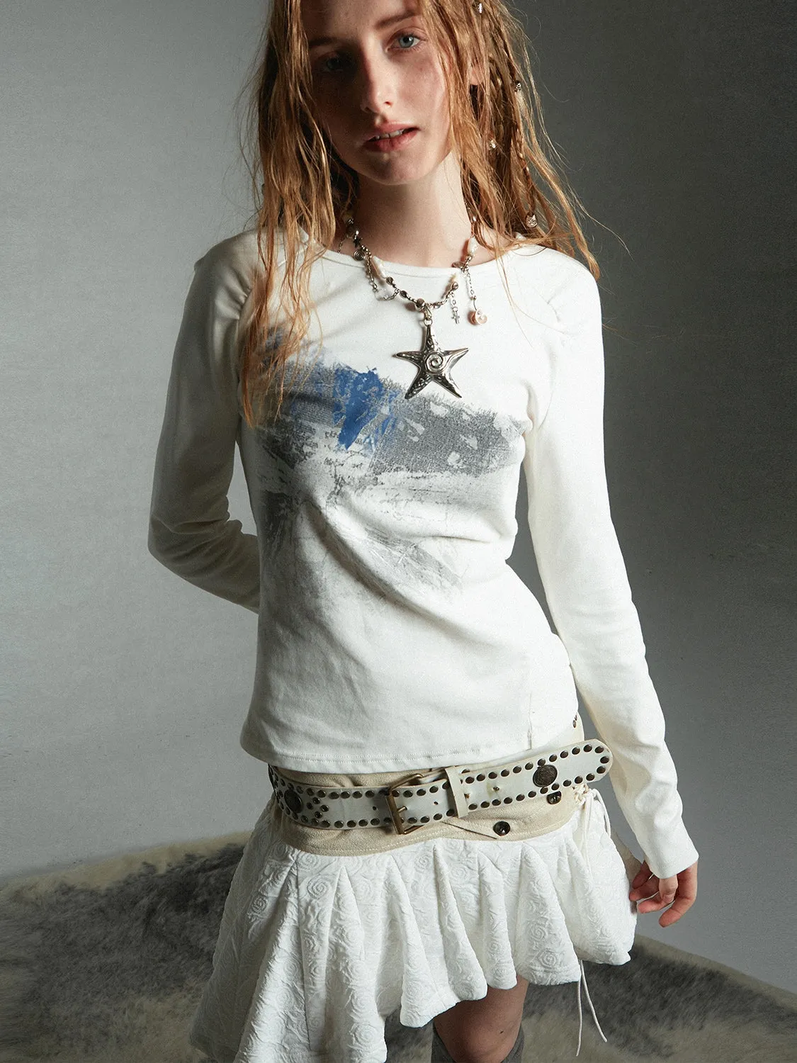 Lace Mix Cute Pleats Flare Mini-Skirt