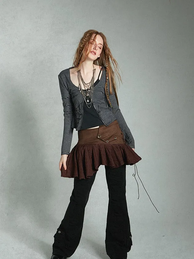 Lace Mix Cute Pleats Flare Mini-Skirt