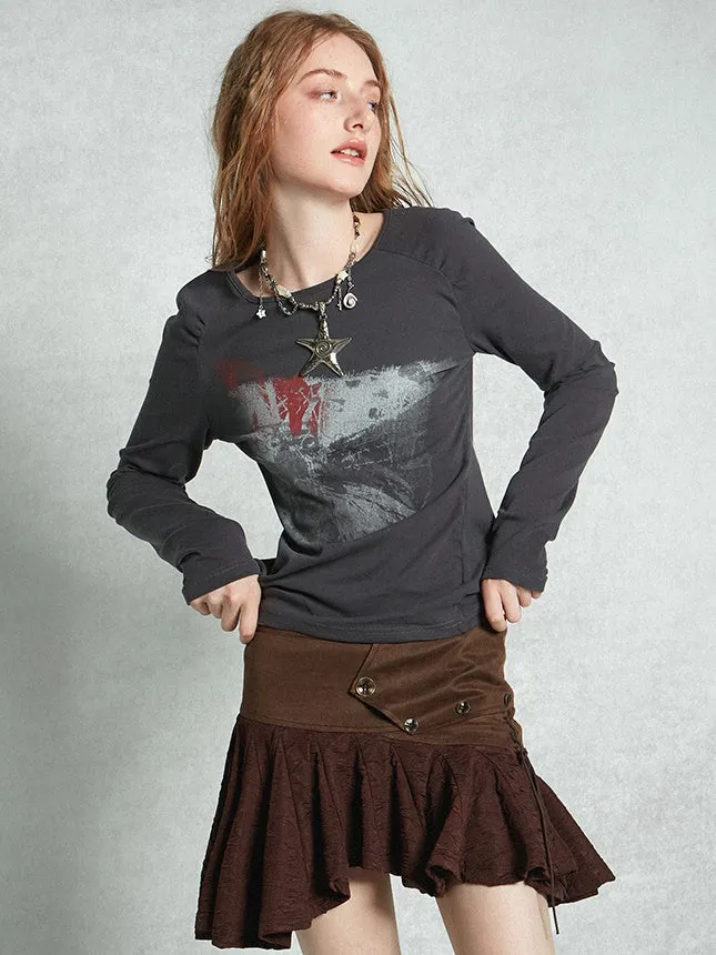 Lace Mix Cute Pleats Flare Mini-Skirt