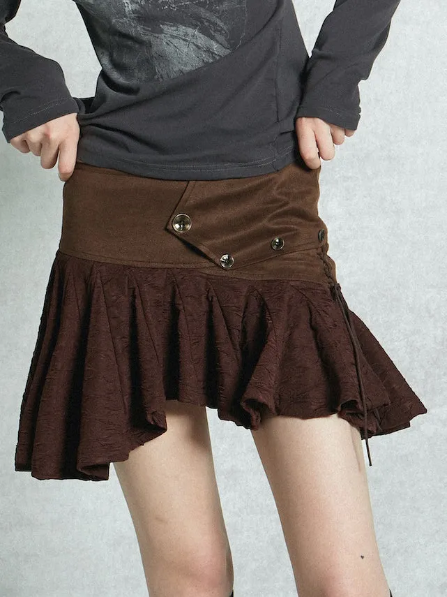 Lace Mix Cute Pleats Flare Mini-Skirt