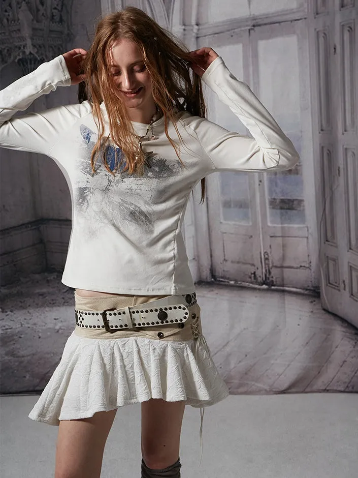 Lace Mix Cute Pleats Flare Mini-Skirt