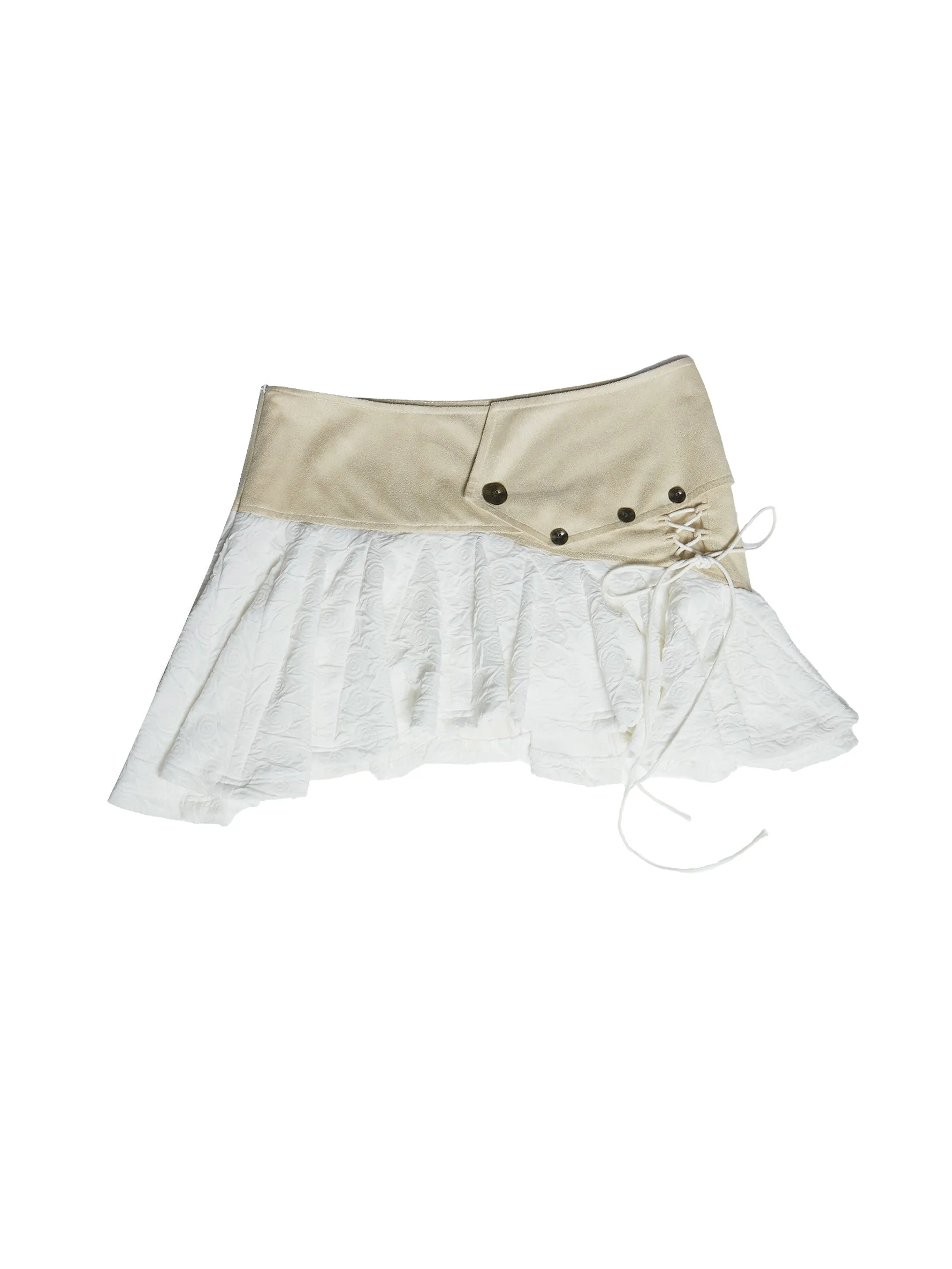 Lace Mix Cute Pleats Flare Mini-Skirt