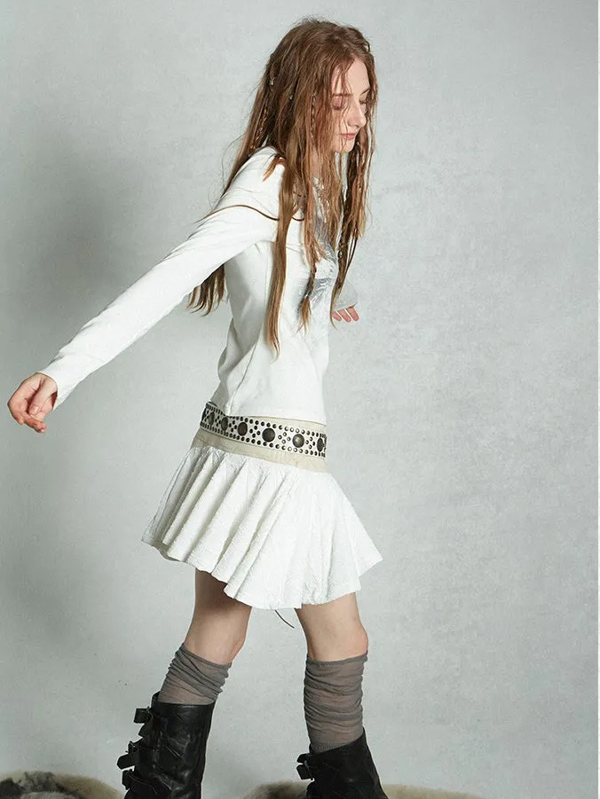 Lace Mix Cute Pleats Flare Mini-Skirt