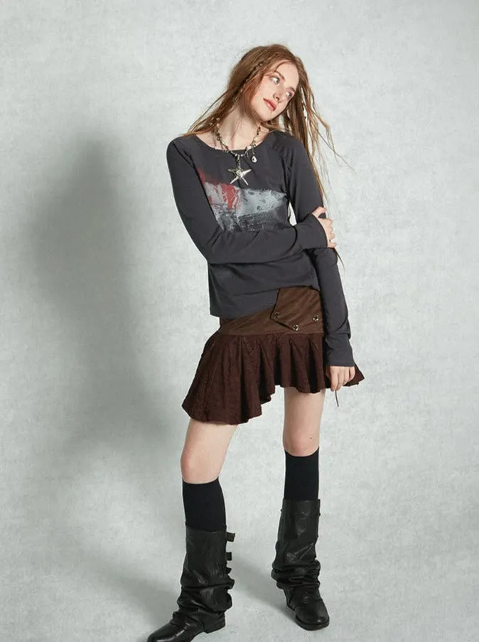 Lace Mix Cute Pleats Flare Mini-Skirt