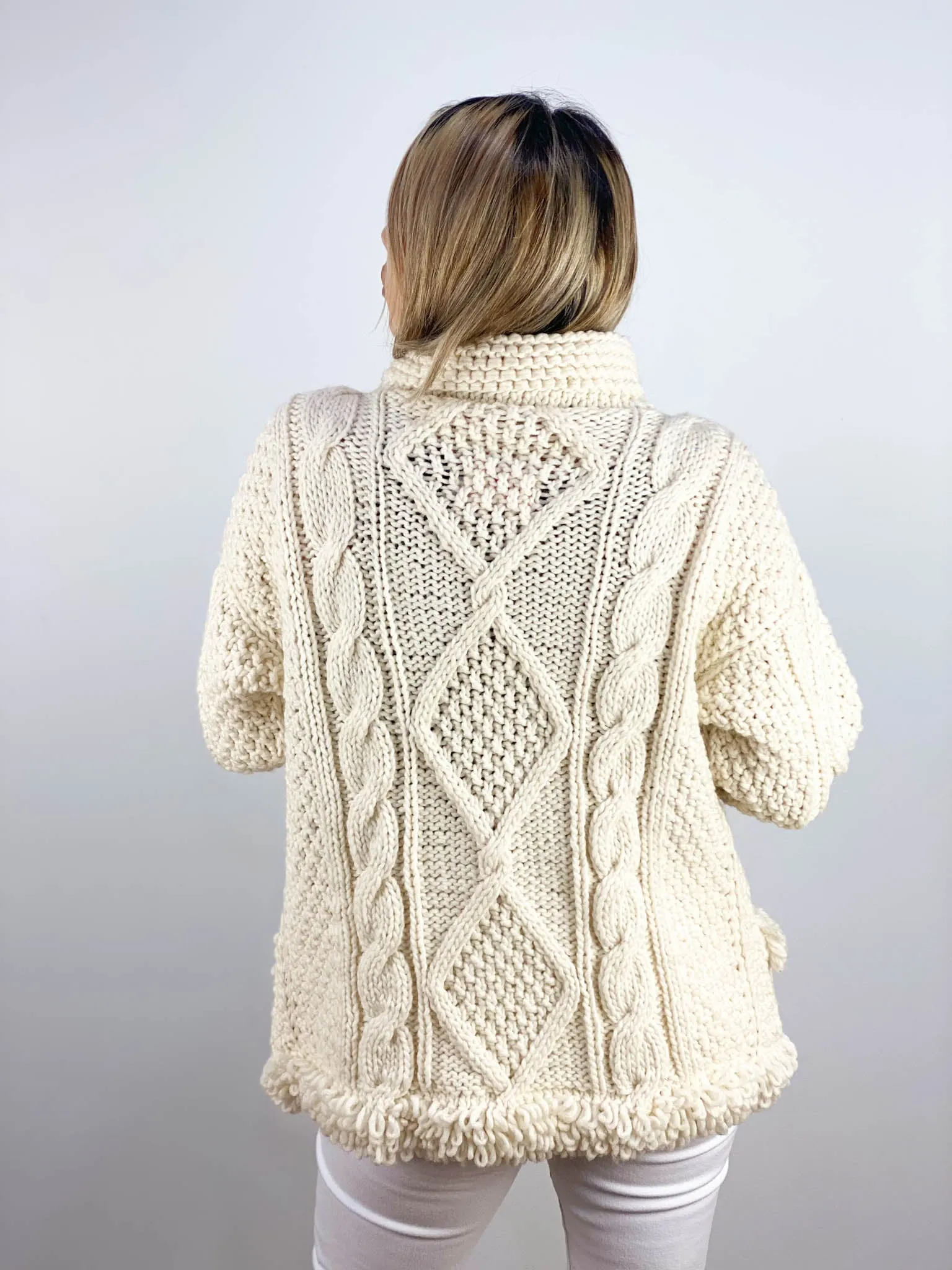 Ladies Hand Knitted Ivory Wool Jacket