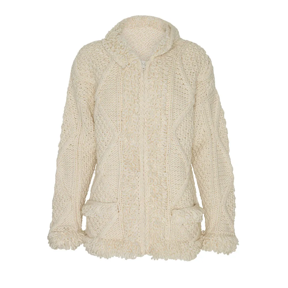 Ladies Hand Knitted Ivory Wool Jacket