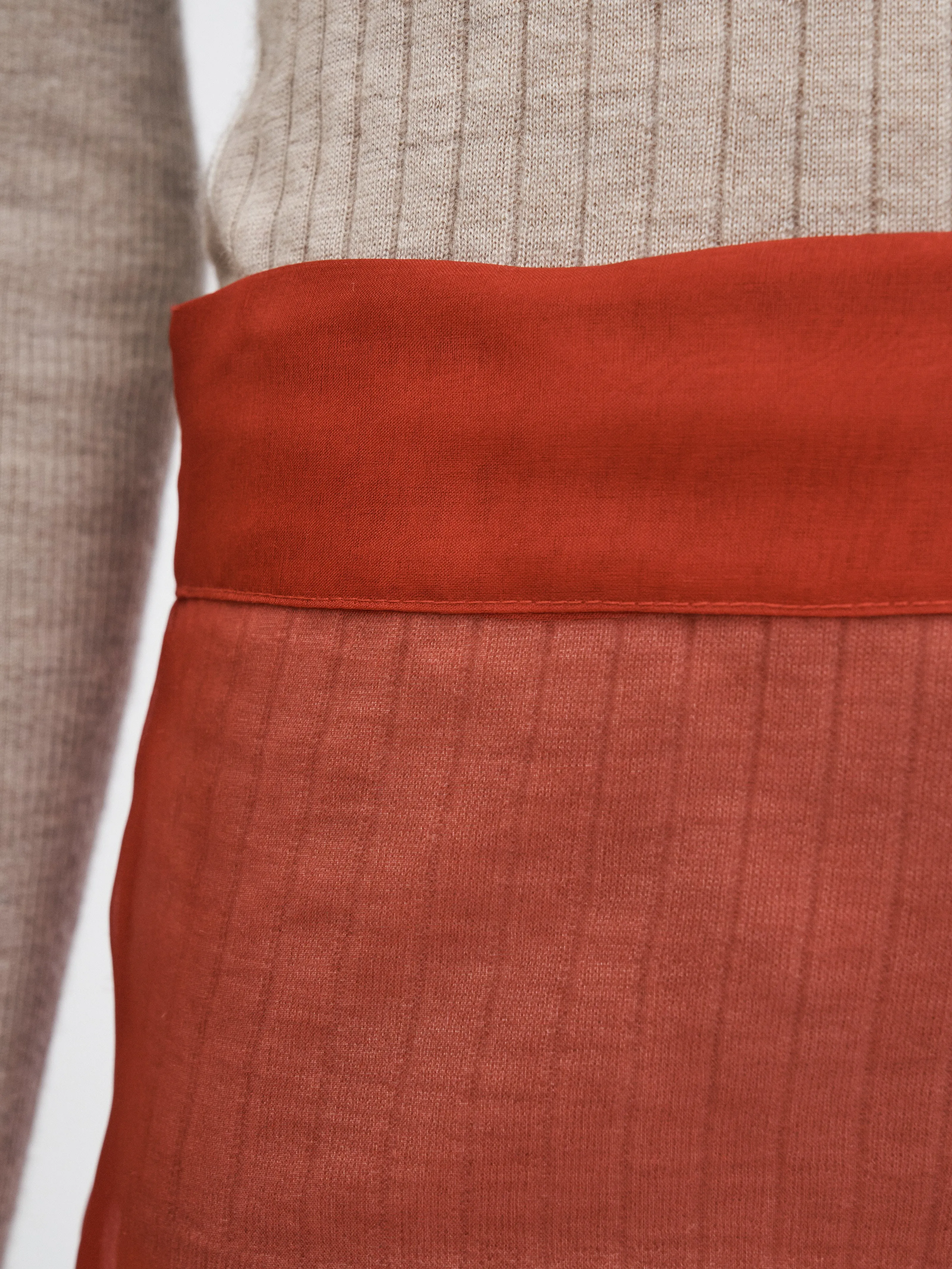 Lined Sheer Skirt in Carmine Red