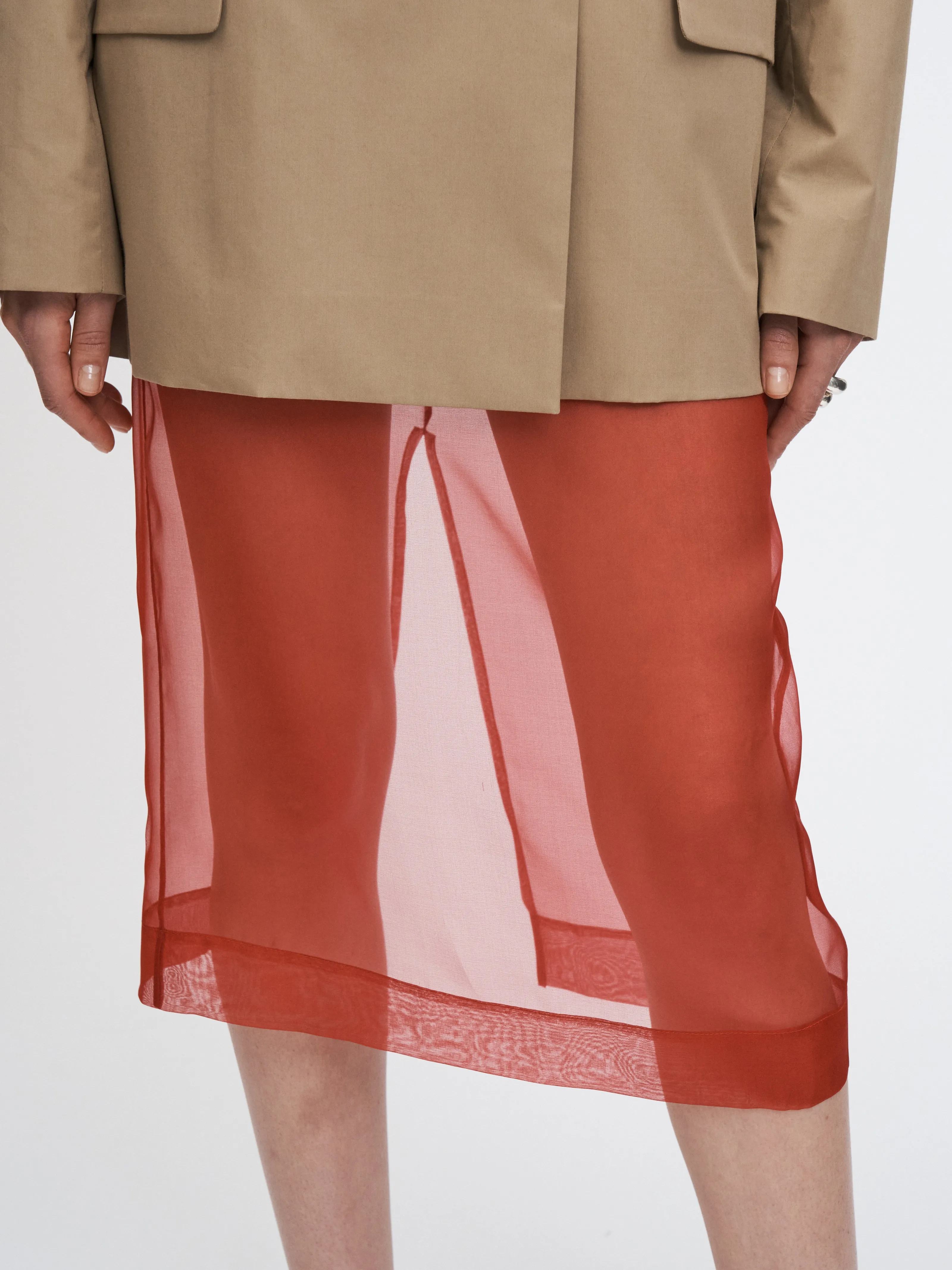 Lined Sheer Skirt in Carmine Red