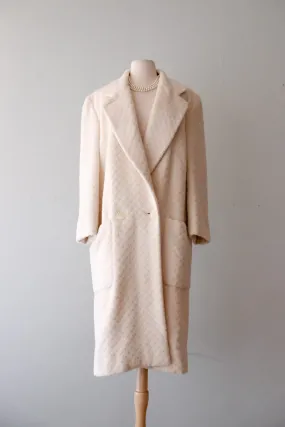 Luxurious 1980's Perry Ellis Vanilla Wool Long Line Coat / Sz M