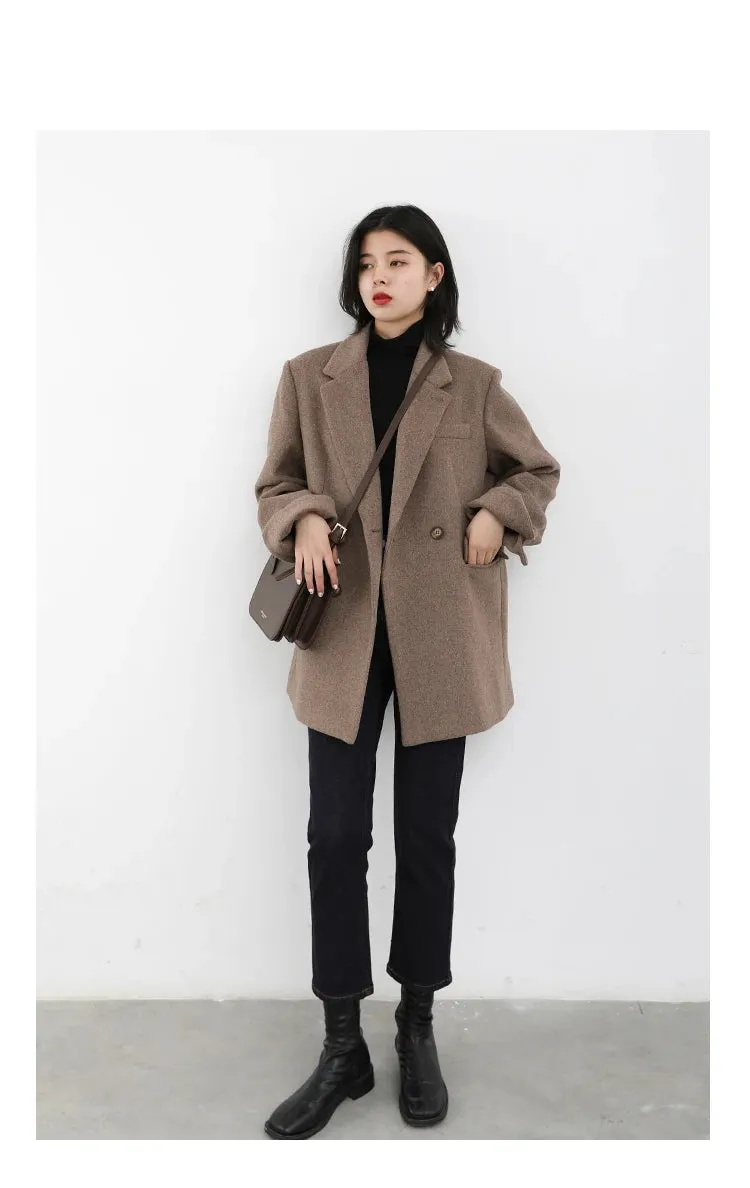 Luxurious Cozy Wool Blend Blazer Coat in 2 Colors