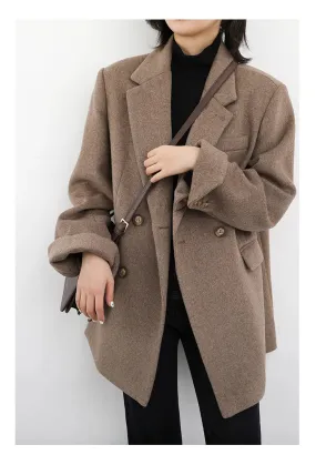 Luxurious Cozy Wool Blend Blazer Coat in 2 Colors