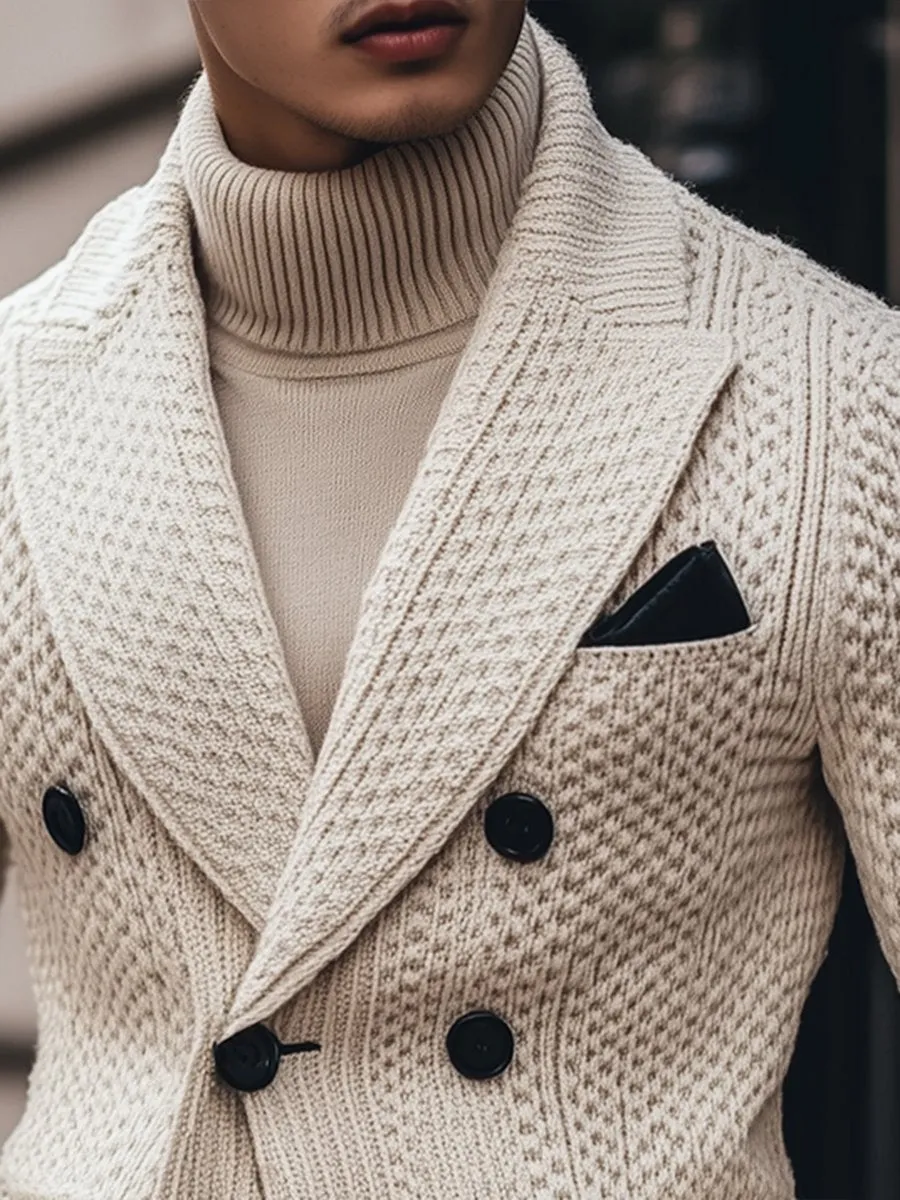 Men's Business 3 Pocket Lapel Vintage Double-breasted Knitted Blazer