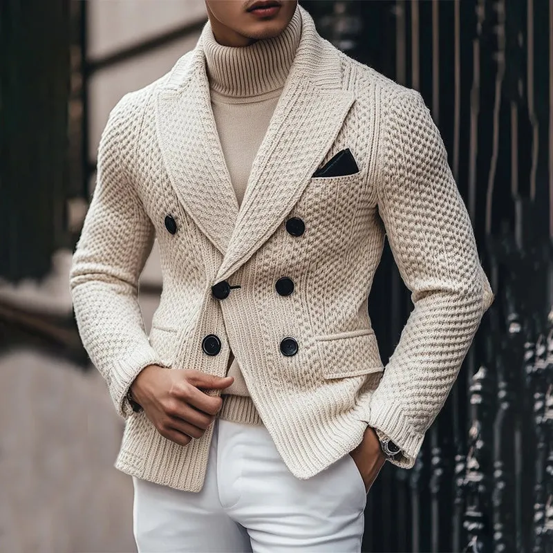 Men's Business 3 Pocket Lapel Vintage Double-breasted Knitted Blazer