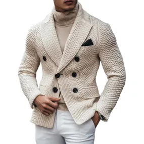 Men's Business 3 Pocket Lapel Vintage Double-breasted Knitted Blazer