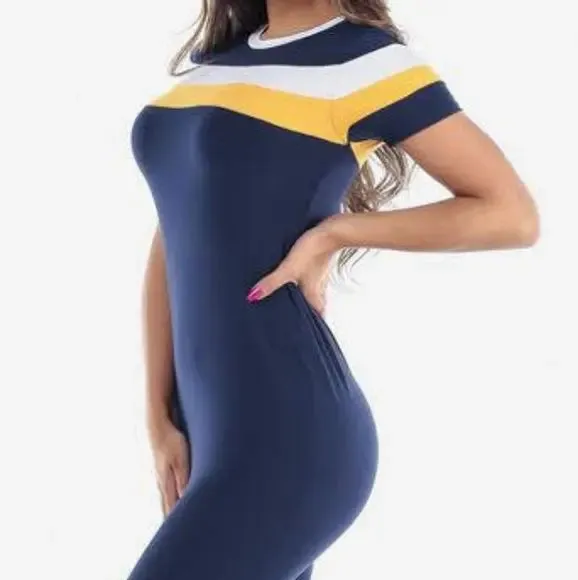 Navy Blue Striped Bodycon Dress
