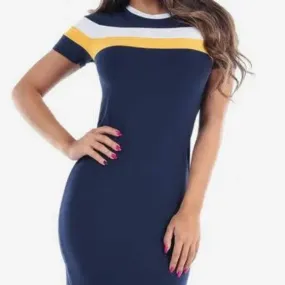 Navy Blue Striped Bodycon Dress