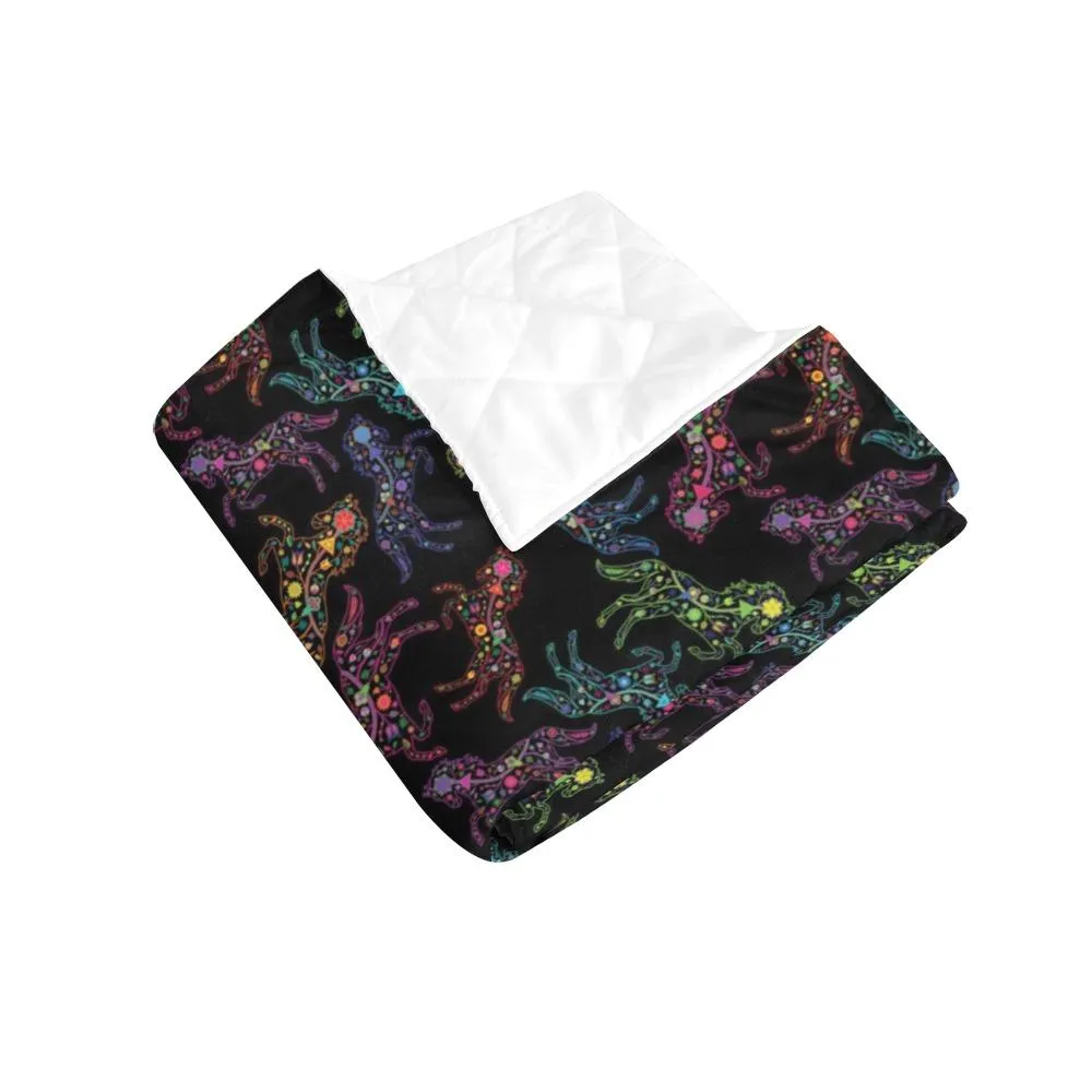 Neon Floral Horses Quilted Comforter 70"x80"