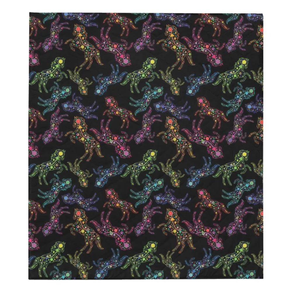 Neon Floral Horses Quilted Comforter 70"x80"