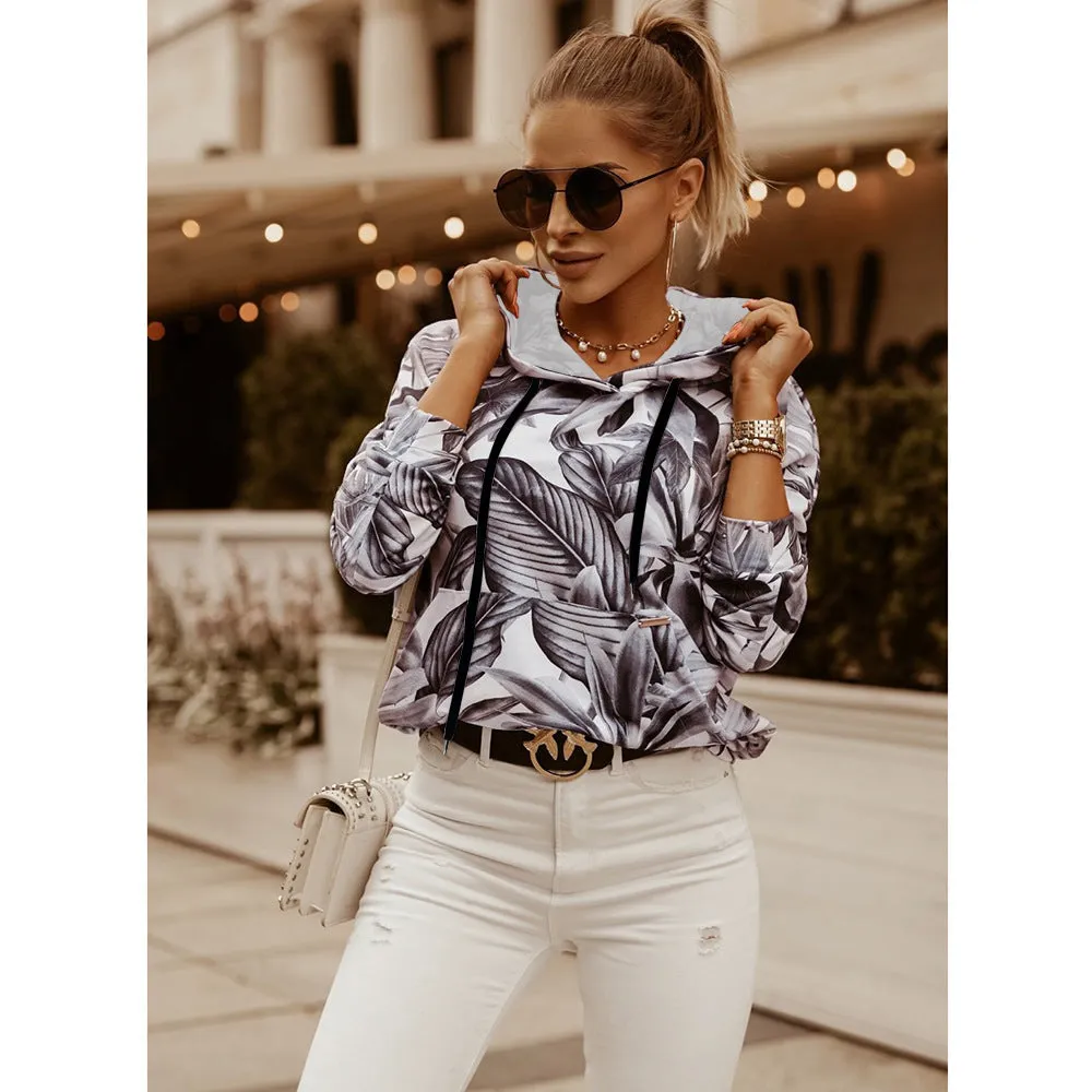New Autumn And Winter Women Floral Print Hoodie Sweatshirt
