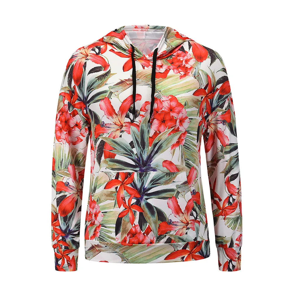 New Autumn And Winter Women Floral Print Hoodie Sweatshirt