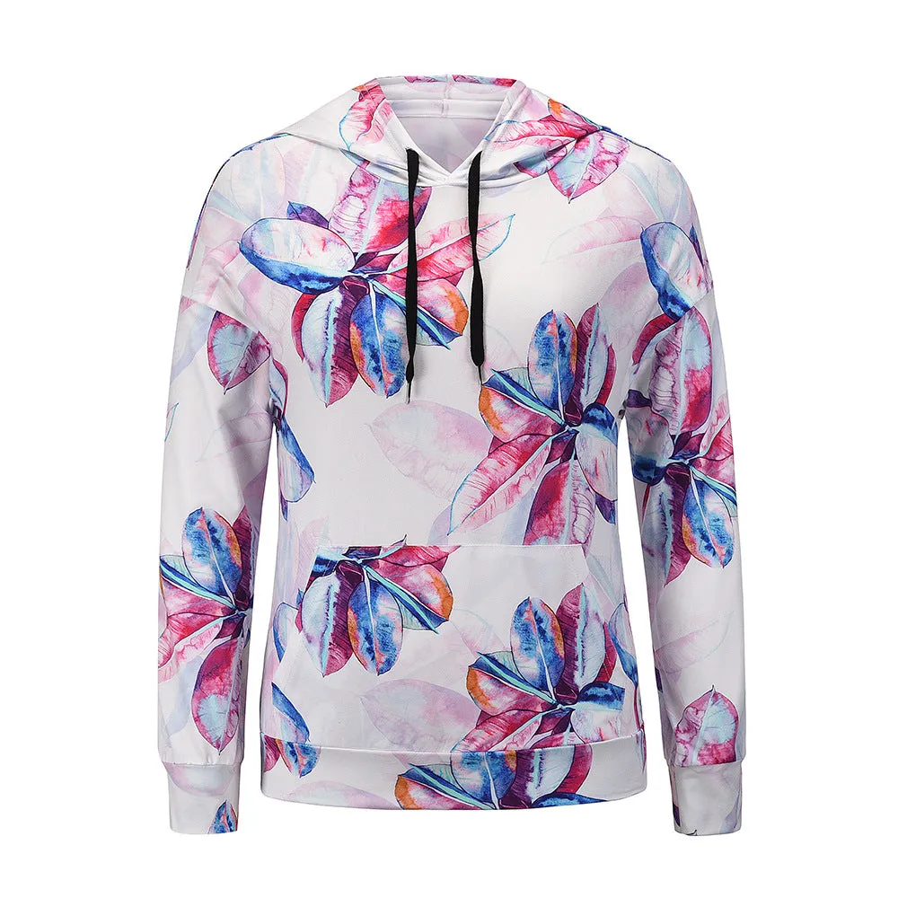 New Autumn And Winter Women Floral Print Hoodie Sweatshirt