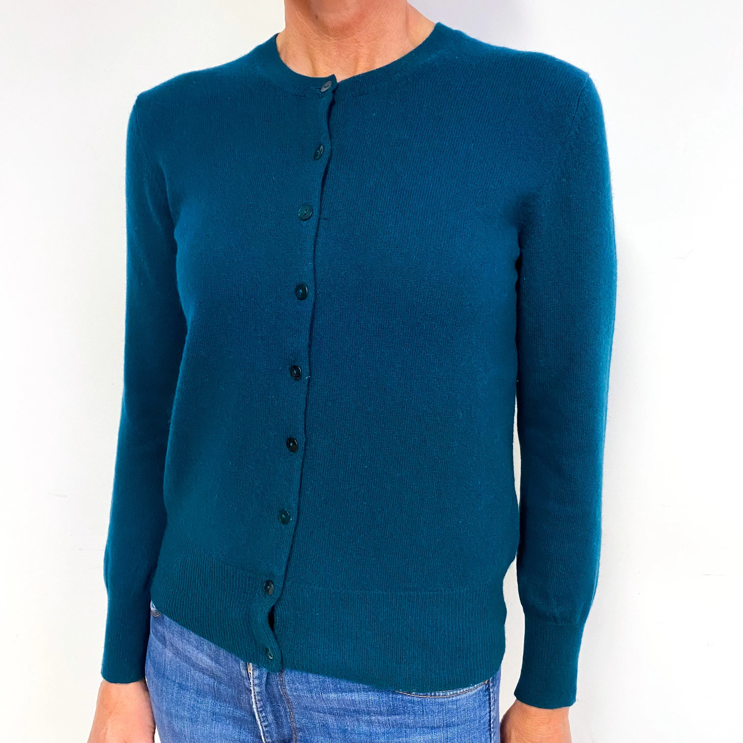Ocean Blue Cashmere Crew Neck Cardigan Medium