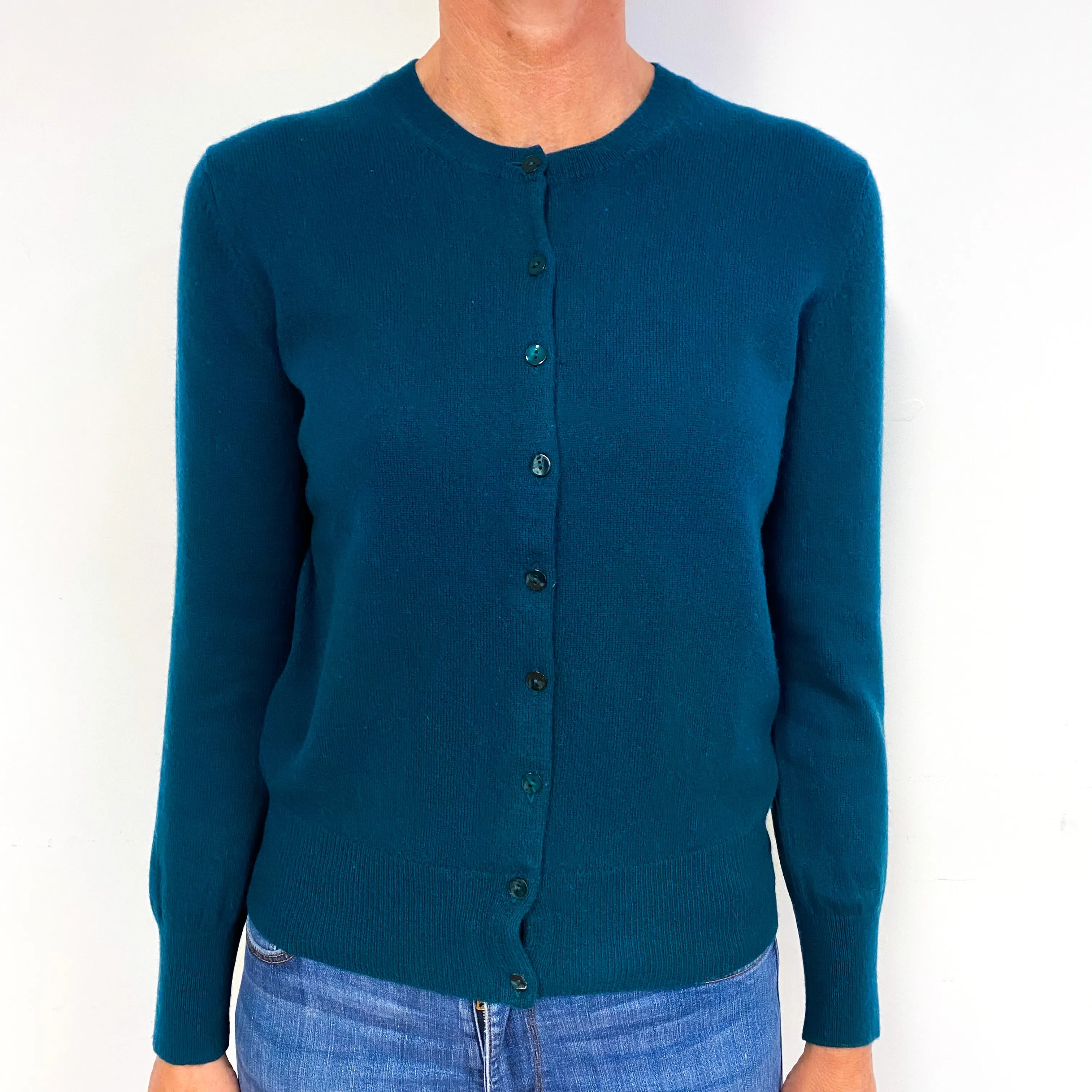 Ocean Blue Cashmere Crew Neck Cardigan Medium