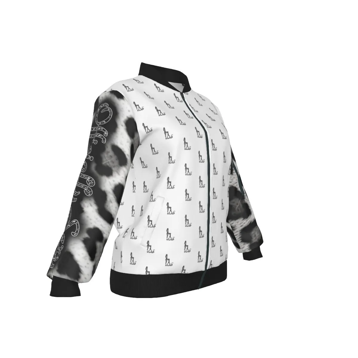 Officially Sexy Snow Leopard Collection Women's White Girl on OS Logo All Over Jacket With Large Print Sleeves (English) #5