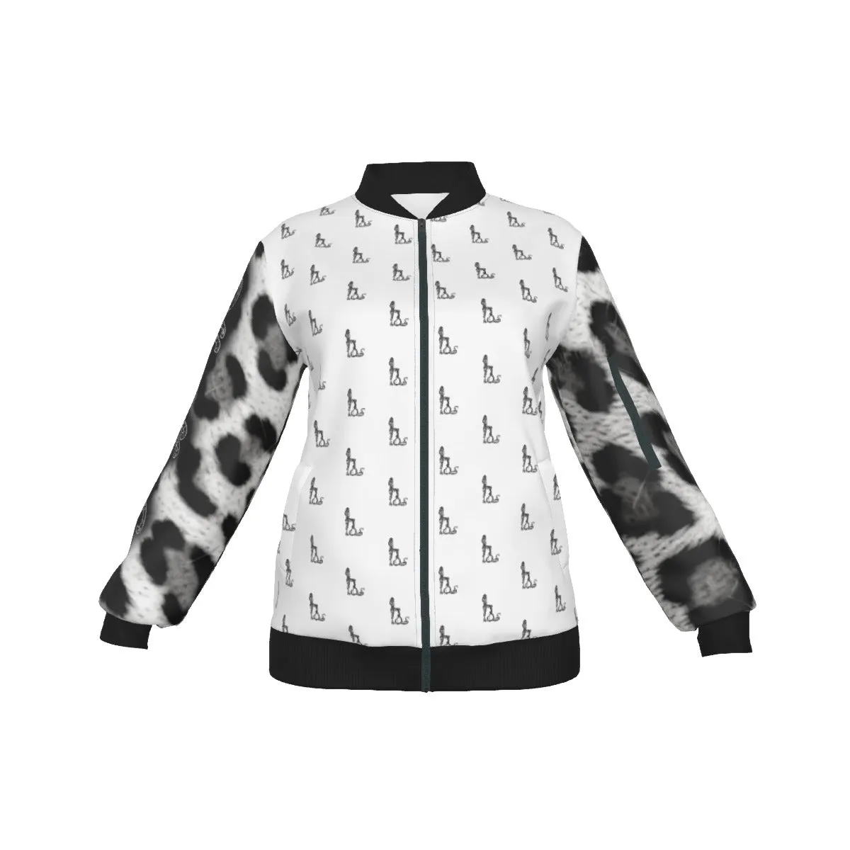 Officially Sexy Snow Leopard Collection Women's White Girl on OS Logo All Over Jacket With Large Print Sleeves (English) #5
