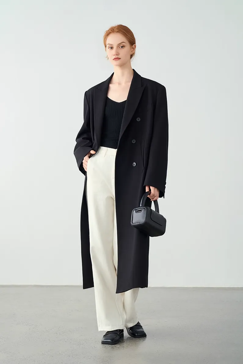 Oversized Shoulder-pads Long Blazer Coat