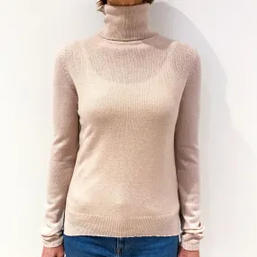 Pale Nude Pink Cashmere Polo Neck Jumper Small