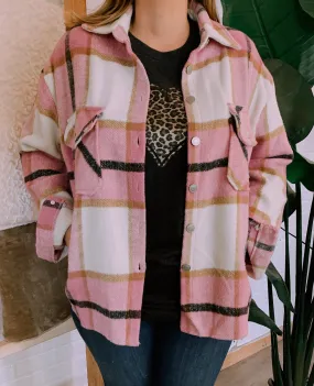 Pink Plaid Print Oversize Thick Flannel