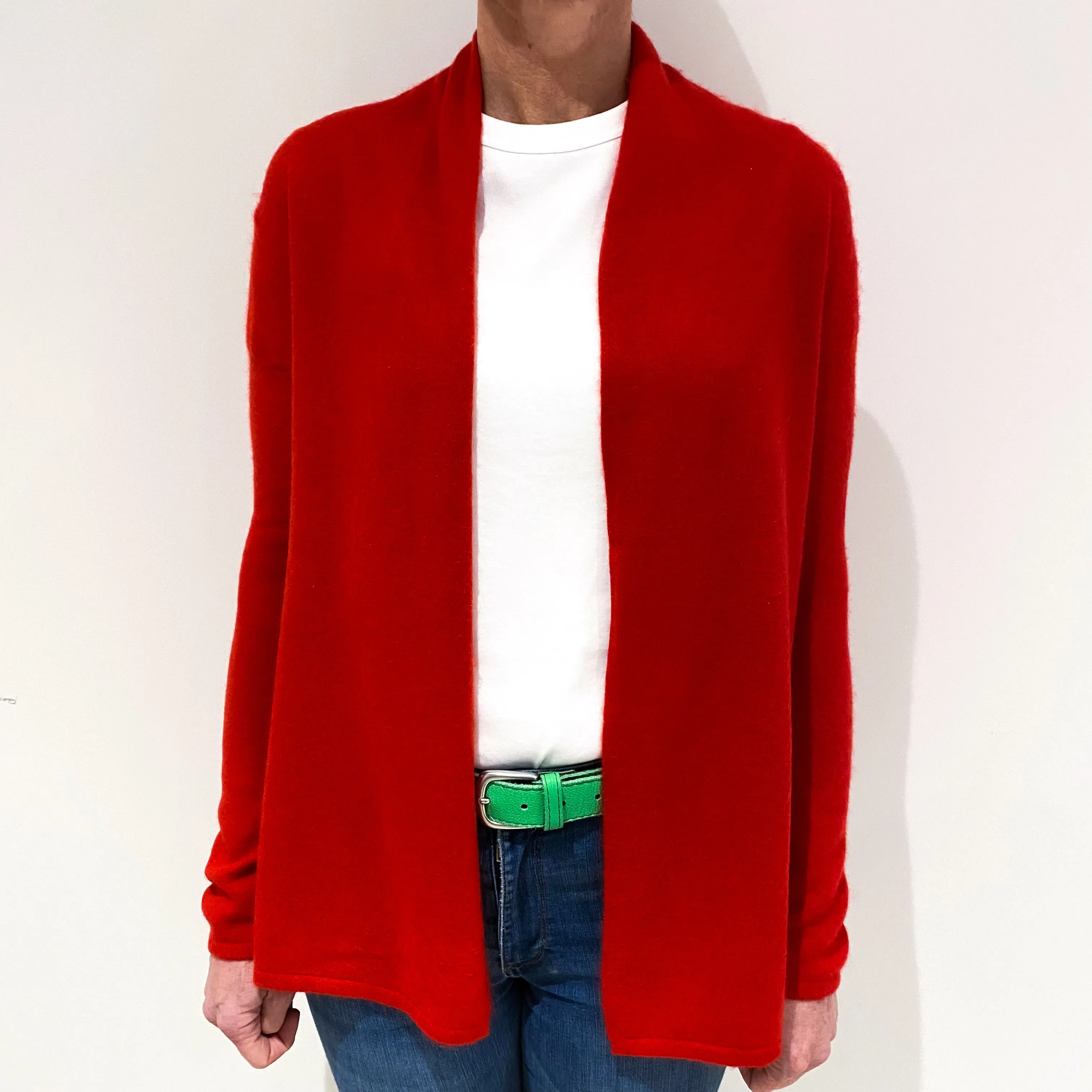 Post Box Red Cashmere Edge To Edge Cardigan Small