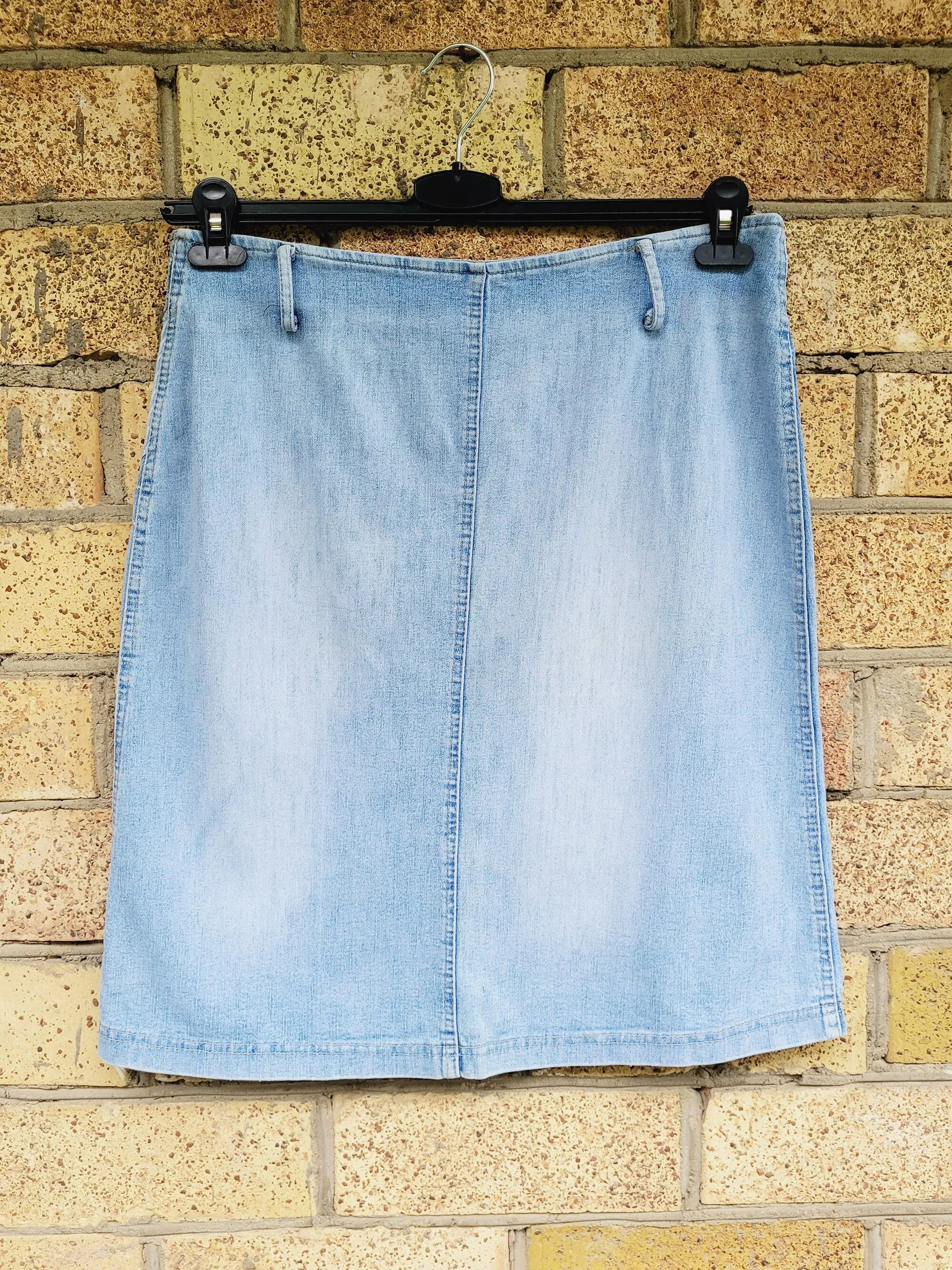 Retro 90s light blue denim jeans Western midi pencil skirt