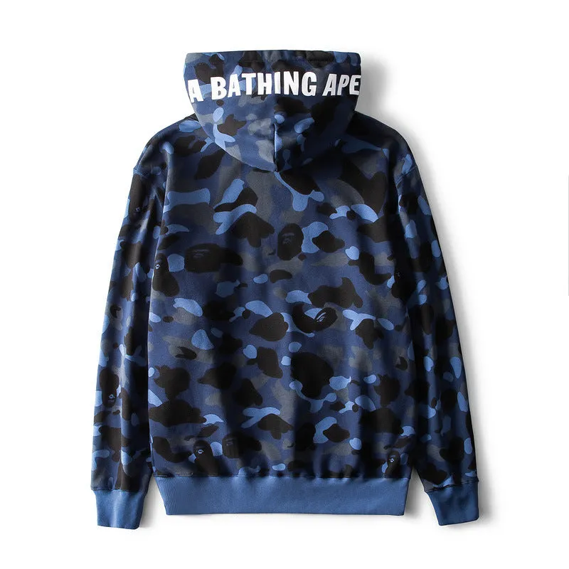 Shark Print Hoodie Male And Female Couples Wear Plus Size Loose Camouflage Pullover Hoodie Sweater