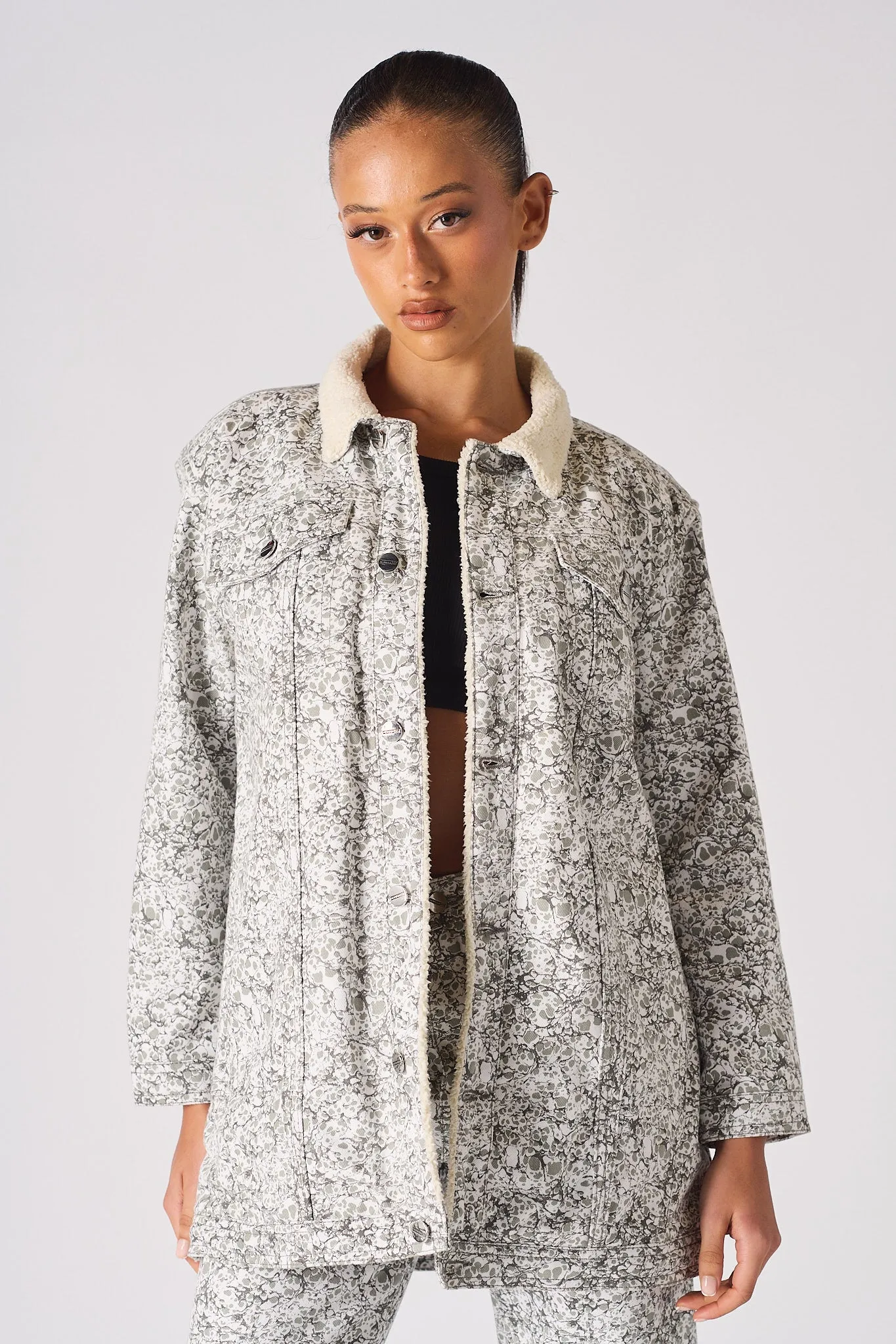 Sherpa printed Denim Jacket - Grey