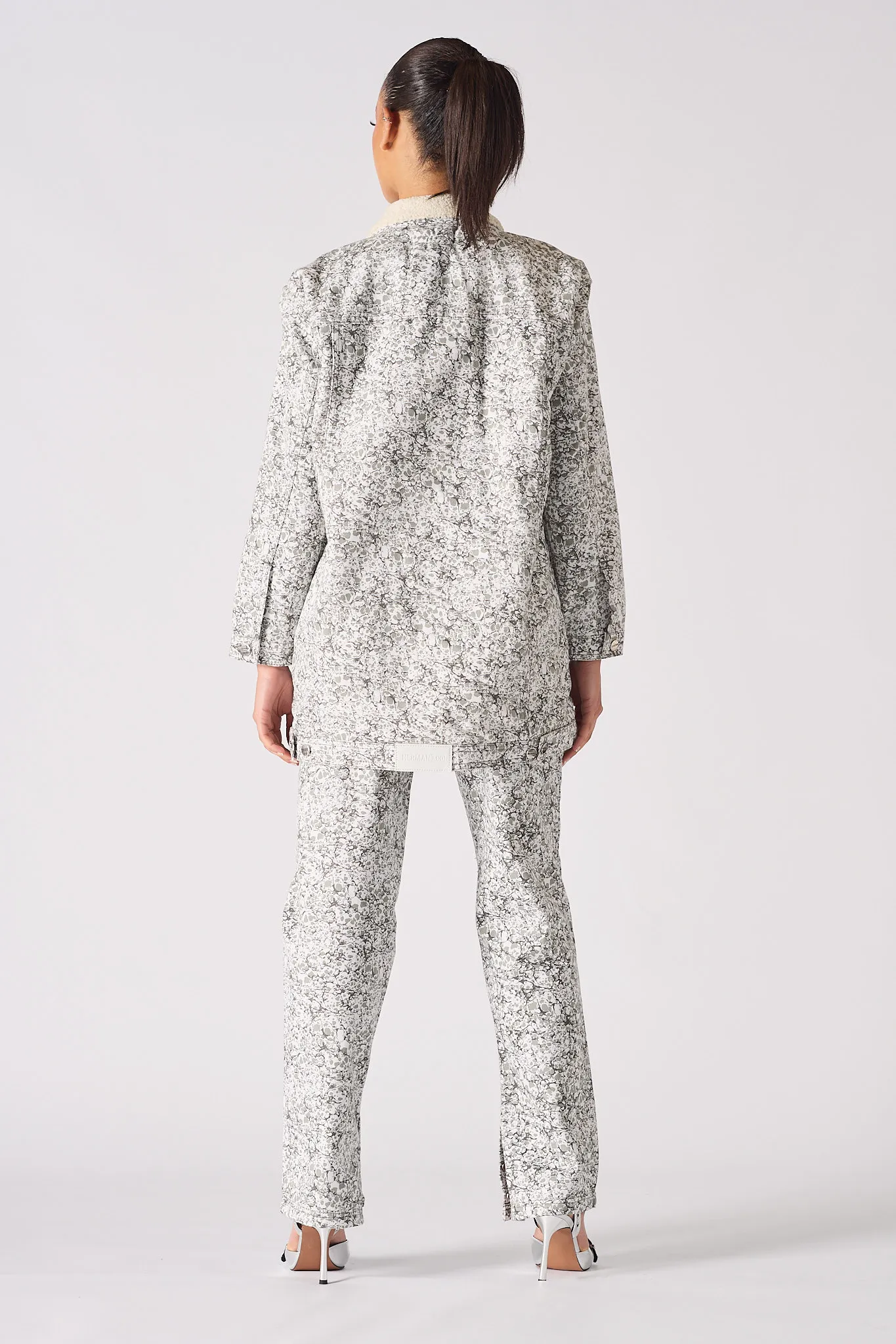 Sherpa printed Denim Jacket - Grey