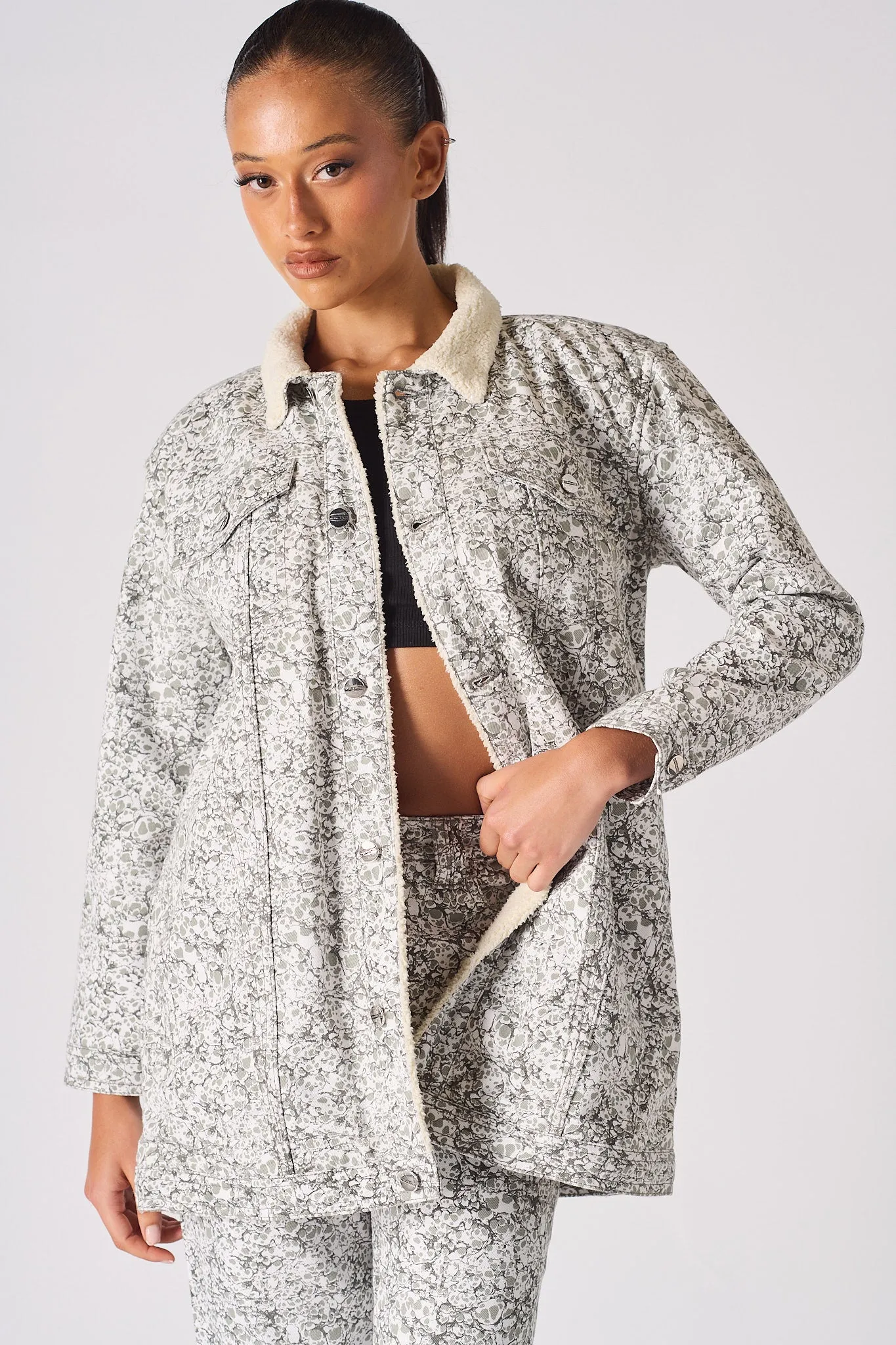 Sherpa printed Denim Jacket - Grey