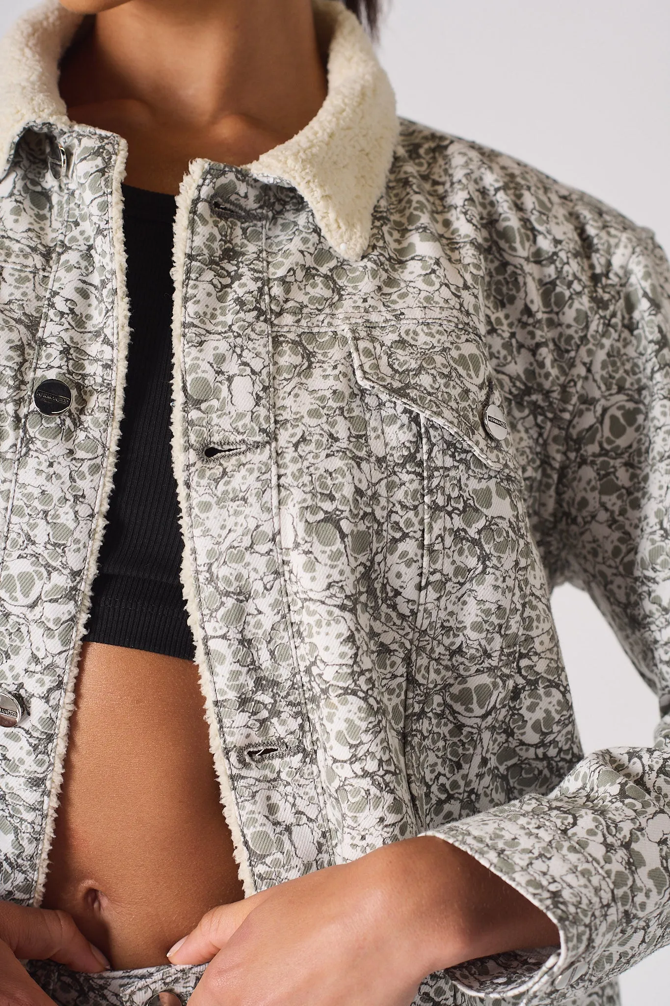 Sherpa printed Denim Jacket - Grey